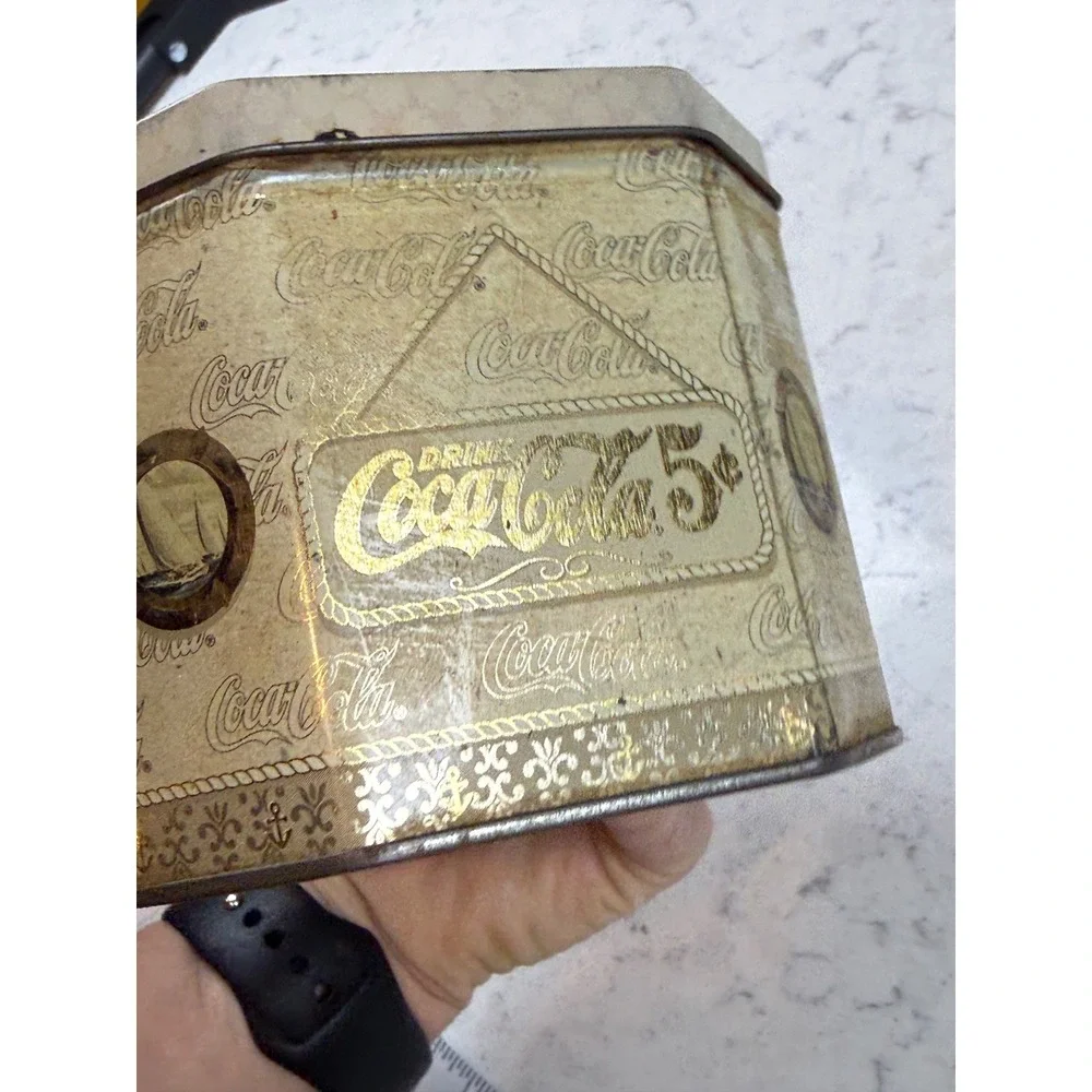 Vintage Coca-Cola Tin Sailor Children Nautical‎ Octagonal Gold Tone Collectible